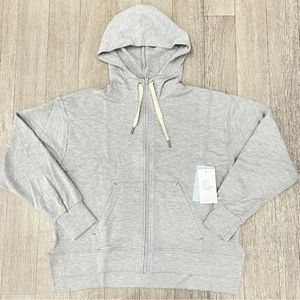 Johnny Was Calme Zip Drawstring Hoodie  Front Side Pockets Gray XL nwt